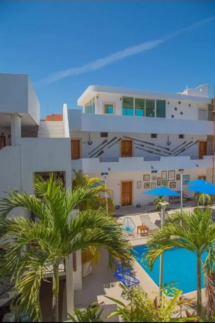 Hotel courtyard and palm trees