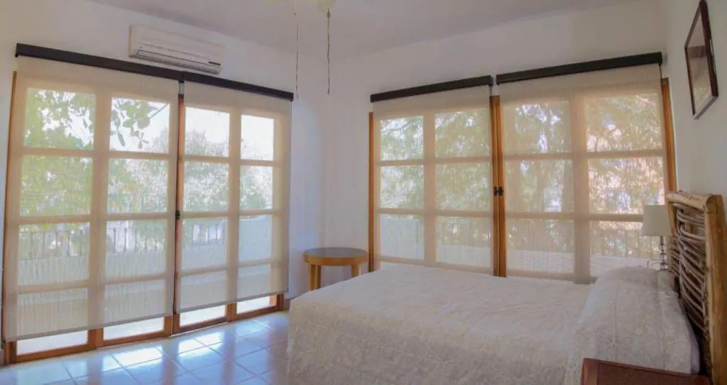 Bright guest room with windows